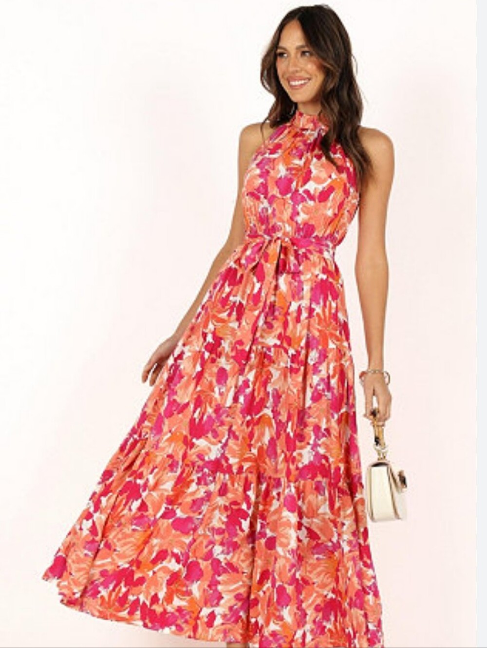 Petal & Pup Floral Caroline Belted  Maxi Dress Halter Size LG Summer Dress